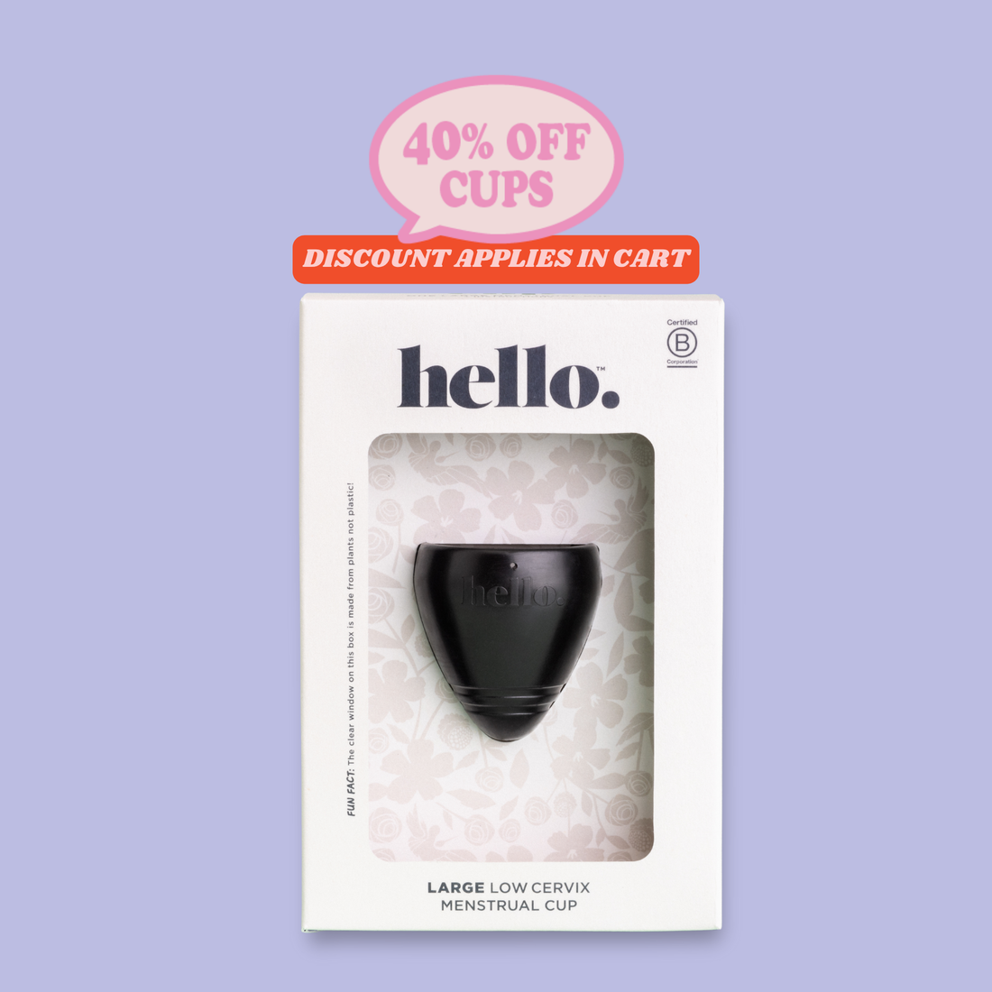 Hello Cup Low Cervix | Menstrual Cup | Black
